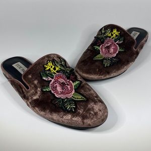 Steve Madden Hugh Velvet Embroidered Floral Slip On Mules Embellished Velour 6.5